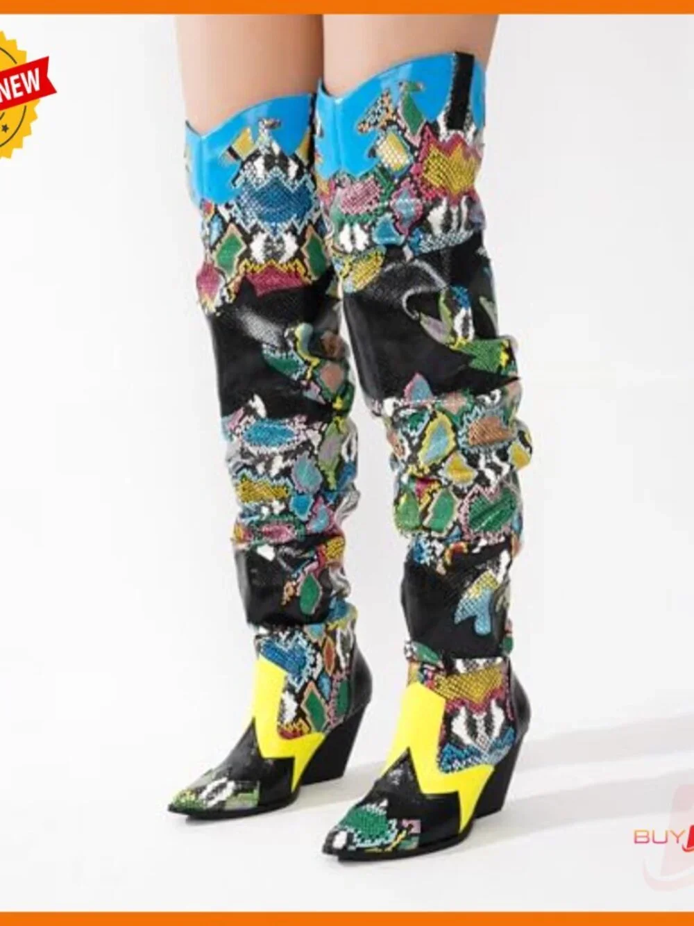 Women's Thigh High Western Boots with Chunky Heel Slip Resistant